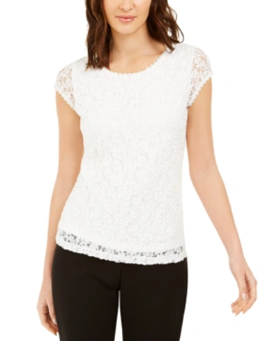Karl Lagerfeld Lace Cap-sleeve Top In Soft White