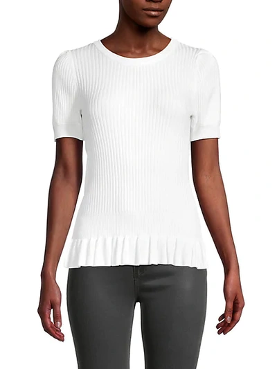 Design History Short-sleeve Peplum Sweater In White