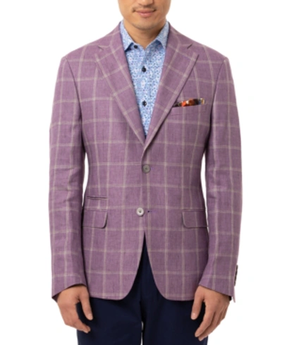 Tallia Orange Men's Slim-fit Lavender Windowpane Linen Sport Coat