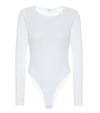 Re/done Rib Knit Long Sleeve Bodysuit In White