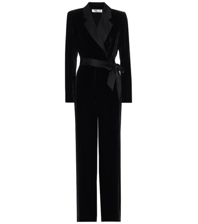 Dvf black velvet jumpsuit hotsell