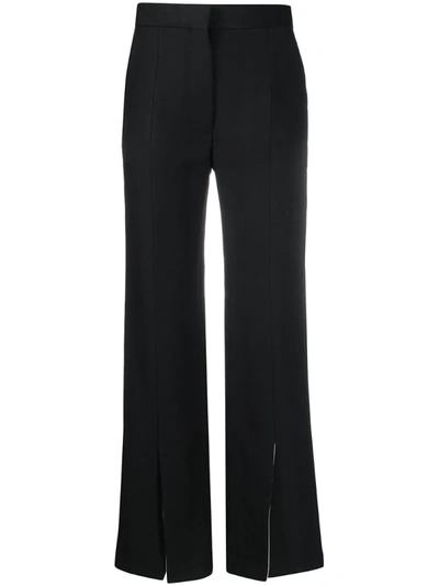 Loewe Front Slit Linen Blend Flare Pants In Black