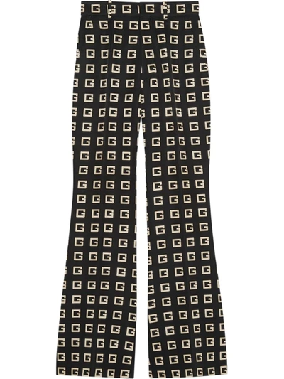 Gucci Square-g Logo Print Faille Crop Flare Pants In Black