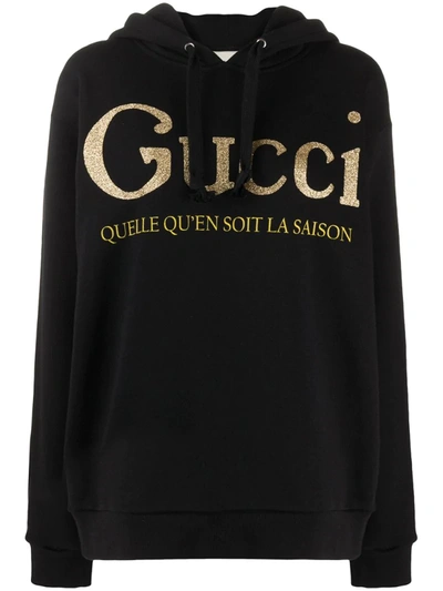 Gucci La Saison Glitter Logo Cotton Hoodie In Black