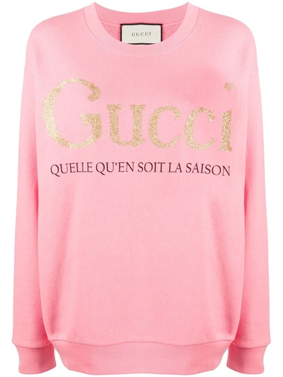 Gucci La Saison Glitter Logo Cotton Sweatshirt In Pink
