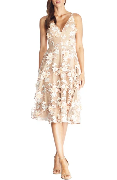 Dress The Population Elisa Floral Appliqué Embroidered Fit & Flare Dress In Dusty Pink Multi