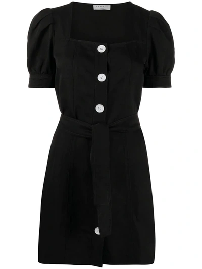 Sandro Fira Tie-belt Woven Mini Dress In Black