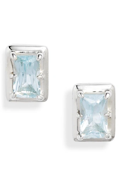Anzie Dew Drop Baguette Topaz Stud Earrings In Silver / Blue