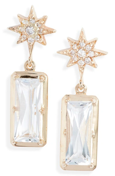 Anzie Starburst White Topaz Drop Earrings In Yellow Gold/ White