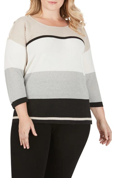 Foxcroft Linden Colorblock Cotton Blend Sweater In Black Multi