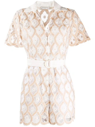 Sandro Broderie Anglaise Playsuit In Neutrals