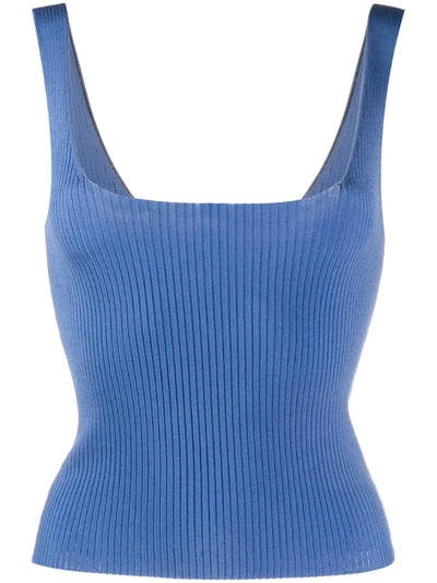 Sandro Ribbed Knit Cropped Vest Top In Blue