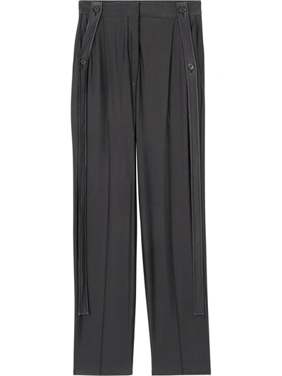 Burberry Strap Detail Chiffon And Jersey Tailored Trousers In Black