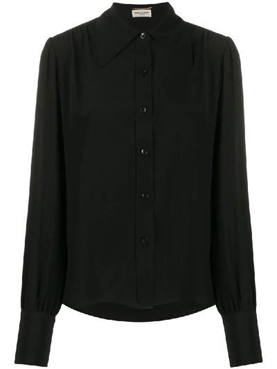 Saint Laurent Pointed Collar Buttoned Blouse In Black