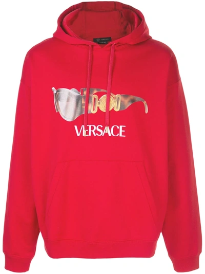Versace Sunglass Logo Print Hoodie Red