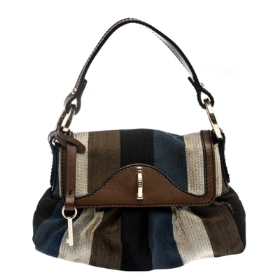 Pre-owned Fendi Multicolor Striped Canvas And Leather Limited Edition Chef Pochette Bag