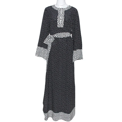 Pre-owned Dolce & Gabbana Monochrome Polka Dot Silk Belted Maxi Dress M In Black