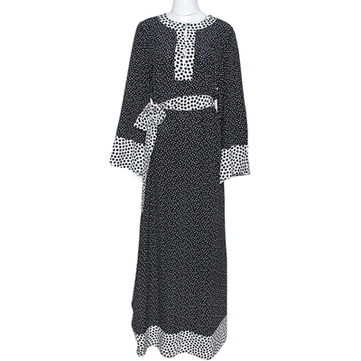 Pre-owned Dolce & Gabbana Monochrome Polka Dot Silk Belted Maxi Dress S In Black