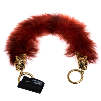 Pre-owned Prada Red Shearling Tiger Head Bag Strap