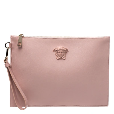 Pre-owned Versace Pink Leather Medusa Clutch