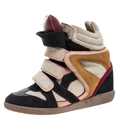 Pre-owned Isabel Marant Multicolor Suede And Leather Bekett Wedge Sneakers Size 38