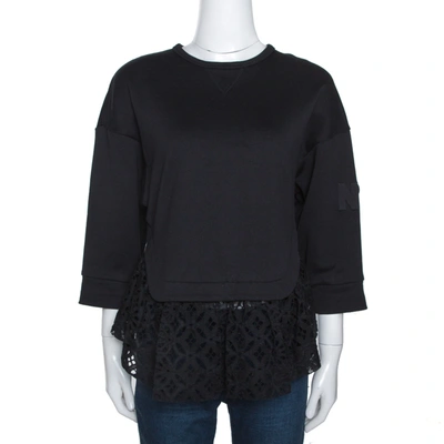 Pre-owned N°21 Black Cotton Terry Eyelet Lace Trim Top S