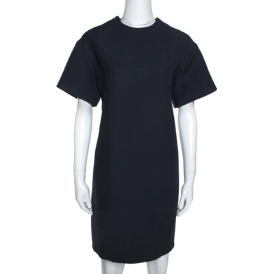 Pre-owned Dior Navy Blue Wool Short Sleeve Shift Dress L