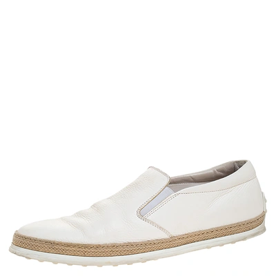 Pre-owned Tod's White Leather Slip On Sneakers Size 45.5