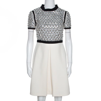 Pre-owned Gucci Cream Silk Crystal Embellished Flared Dress S