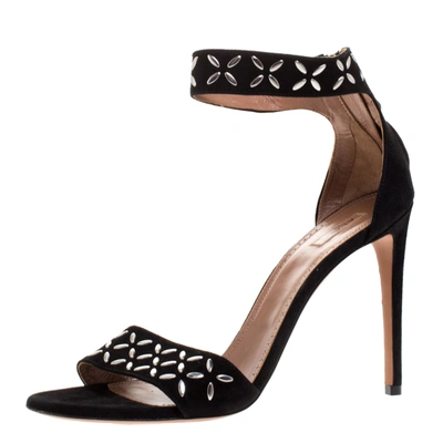Pre-owned Alaïa Black Studded Suede Open Toe Ankle Strap Sandals Size 41
