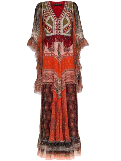Etro Fringe-trimmed Bead-embellished Printed Silk-chiffon Maxi Dress In Red