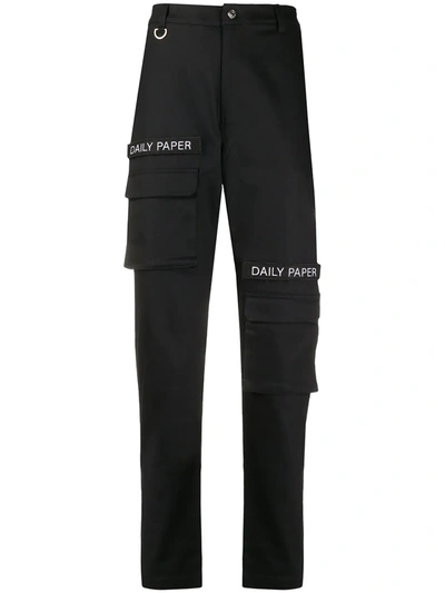 Daily Paper Logo-embellished Slim-fit Trousers In Black
