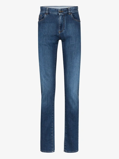 Canali Five Pocket Straight Leg Jeans In Blue