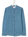 Mc2 Saint Barth Teen Pati Band-collar Shirt In Blue