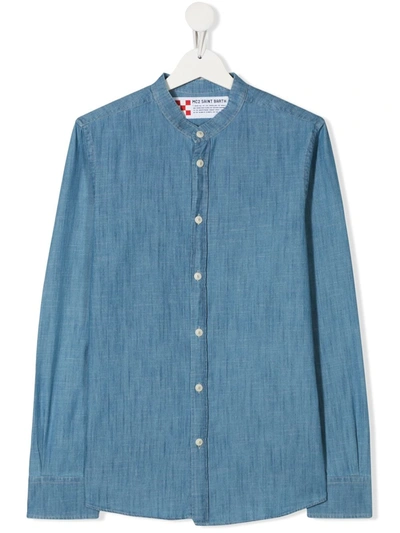 Mc2 Saint Barth Teen Pati Band-collar Shirt In Blue