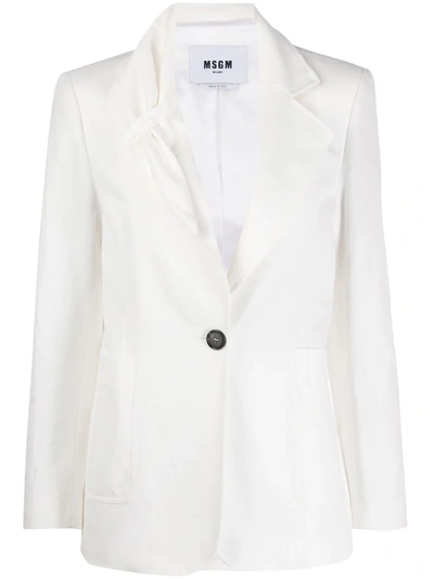 Msgm Ruched Collar Blazer In White