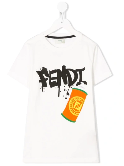 Fendi Kids' Graffiti Print T-shirt In White