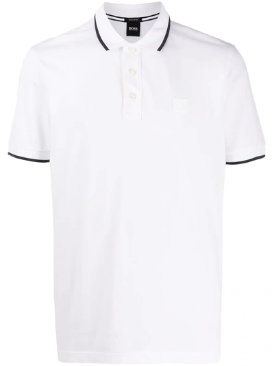 Hugo Boss Parlay Block-stripe Polo Shirt In White