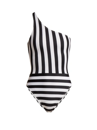 Norma Kamali Women's Spliced One-shoulder Mio One-piece Swimsuit In Black Stripe