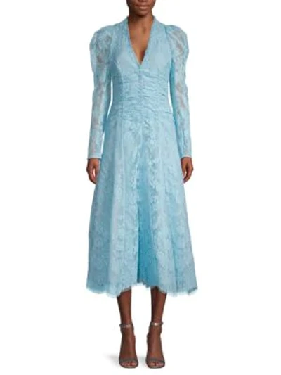 Erdem Floral Lace Cotton-blend Midi Dress In Blue Green