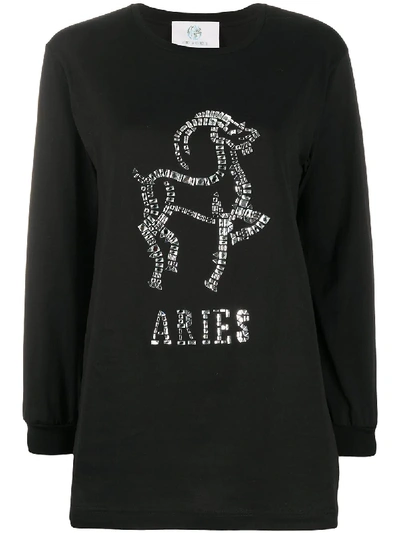 Alberta Ferretti Love Me Starlight Aries Embellished Organic Cotton-jersey Sweatshirt In Black/fant Ivory