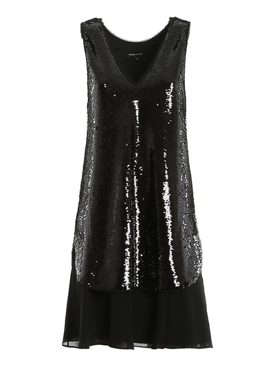 Emporio Armani Sequined V Neck Dress In Black