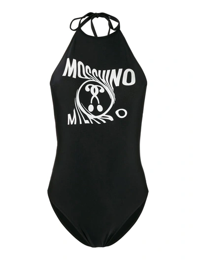 Moschino Distorted Double Question Mark Swimsuit In Black