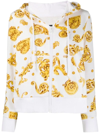 Versace Jeans Couture White Hoodie Crop With Barocco Print