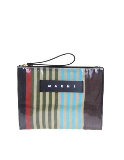 Marni Multicolor Striped Pvc Clutch In Multicolore