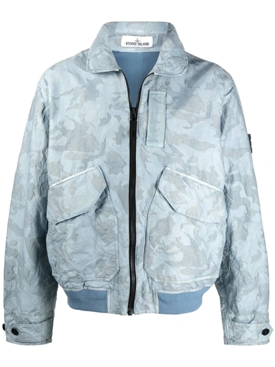 Stone Island Compass-patch Jacquard Jacket In Blue