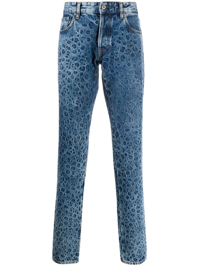 Just Cavalli Leopard Print Straight Leg Jeans In Blue