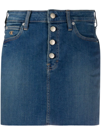 Calvin Klein Jeans Est.1978 Frayed Hem Denim Skirt In Blue