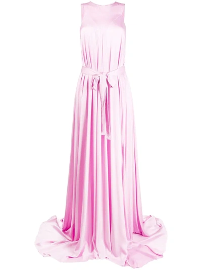 Ann Demeulemeester Flared Belted Maxi Gown In Pink