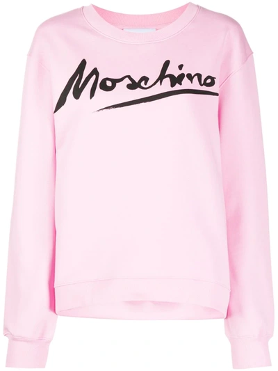 Moschino Logo Signature Crewneck Sweatshirt In Pink
